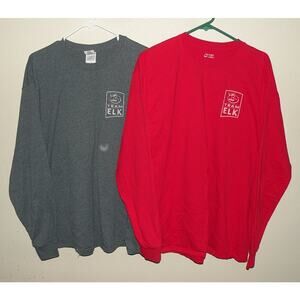 Lot 2 Rocky Mountain Elk Foundation RMEF Men’s XL LS T Shirts Gray Red Team Elk